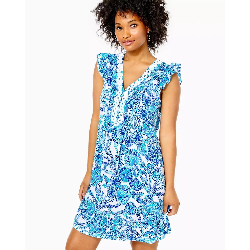 Lilly Pulitzer Turquoise Oasis Shell Me You Love Me Joan Tunic Dress XXS